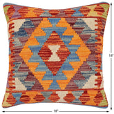 handmade Traditional Pillow Rust Blue Hand-made SQUARE 100% WOOL Hand woven turkish pillow2' x 2'